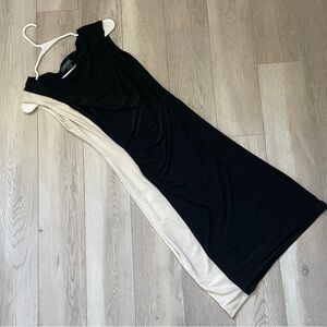 Lauren Ralph Lauren Ruched Dress slinky midi womens Black Cream (size 4) formal